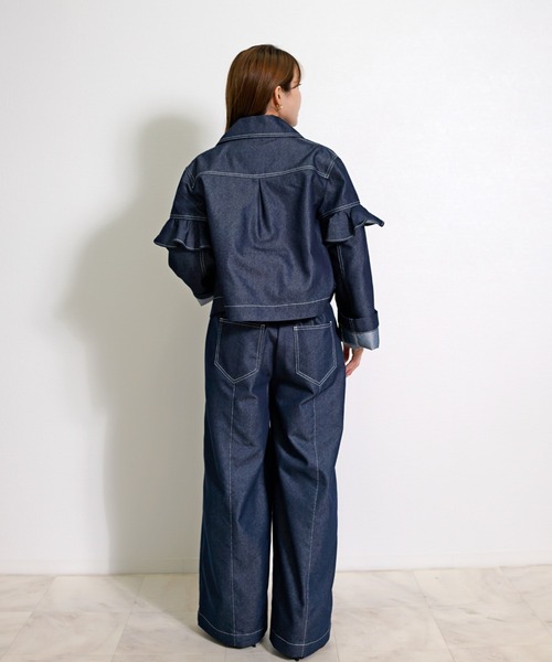 CHhdmn(シーエイチヒデモン)の「ショート丈 デニムジャケット / フリルスリーブ クロップドGジャン(デニムジャケット・レディース・ブラック/インディゴブルー・M/L)」の11枚目の写真