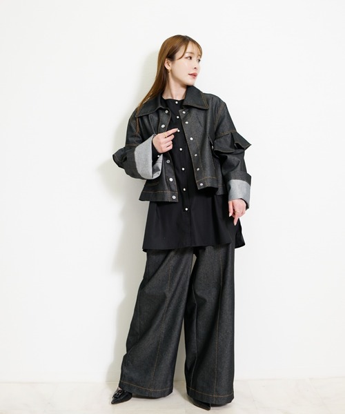 CHhdmn(シーエイチヒデモン)の「ショート丈 デニムジャケット / フリルスリーブ クロップドGジャン(デニムジャケット・レディース・ブラック/インディゴブルー・M/L)」の22枚目の写真