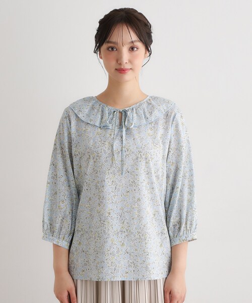 LAURA ASHLEY(ローラアシュレイ)の「【7分袖/洗える/同柄アイテムあり】ハービー フィールド柄 ブラウス(シャツ/ブラウス・レディース・ブルー系5/ライトオレンジ系1・40/38)」の11枚目の写真