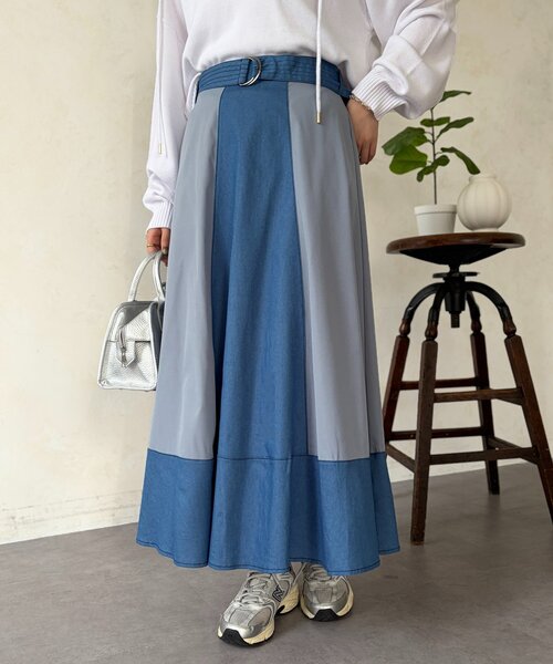 Chez toi（シェトワ）の「デニム切替フレアスカート（スカート・レディース・ブラック/ブルー/インディゴブルー・FREE）」の3枚目の写真