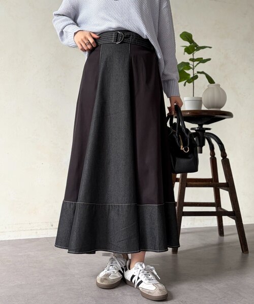 Chez toi（シェトワ）の「デニム切替フレアスカート（スカート・レディース・ブラック/ブルー/インディゴブルー・FREE）」の9枚目の写真