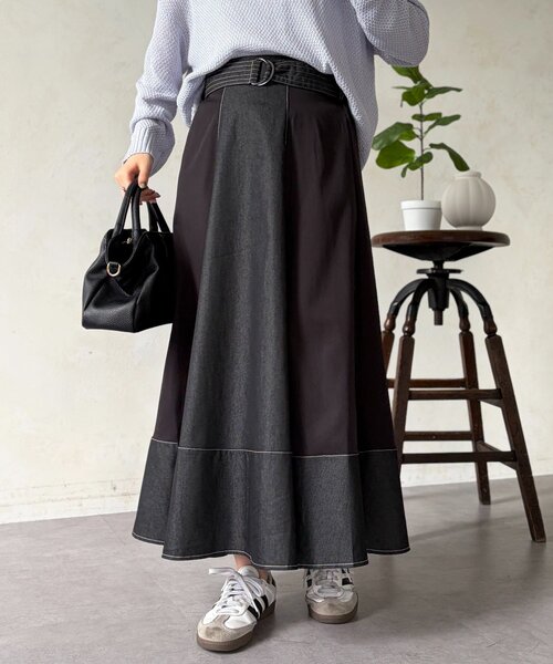 Chez toi（シェトワ）の「デニム切替フレアスカート（スカート・レディース・ブラック/ブルー/インディゴブルー・FREE）」の10枚目の写真