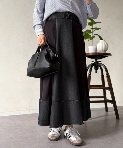 Chez toi（シェトワ）の「デニム切替フレアスカート（スカート・レディース・ブラック/ブルー/インディゴブルー・FREE）」の11枚目の写真