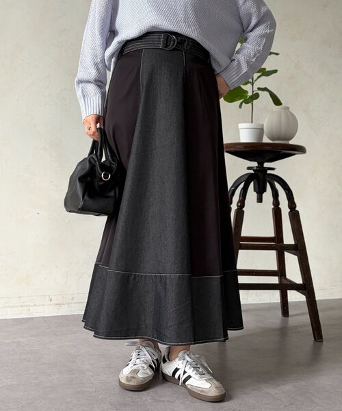 Chez toi（シェトワ）の「デニム切替フレアスカート（スカート・レディース・ブラック/ブルー/インディゴブルー・FREE）」の12枚目の写真