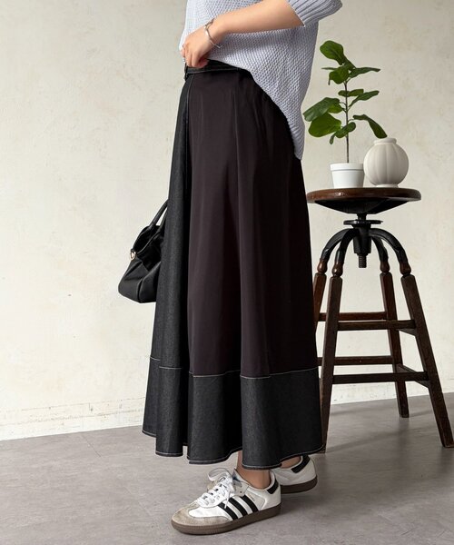 Chez toi（シェトワ）の「デニム切替フレアスカート（スカート・レディース・ブラック/ブルー/インディゴブルー・FREE）」の13枚目の写真