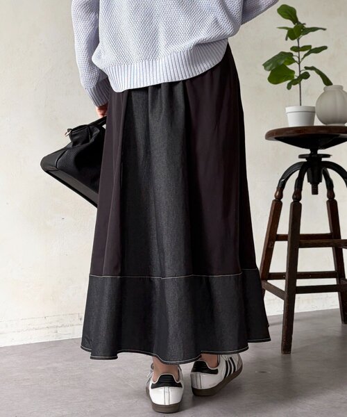 Chez toi（シェトワ）の「デニム切替フレアスカート（スカート・レディース・ブラック/ブルー/インディゴブルー・FREE）」の14枚目の写真