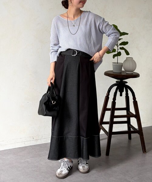 Chez toi（シェトワ）の「デニム切替フレアスカート（スカート・レディース・ブラック/ブルー/インディゴブルー・FREE）」の15枚目の写真