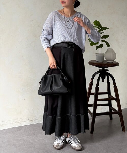 Chez toi（シェトワ）の「デニム切替フレアスカート（スカート・レディース・ブラック/ブルー/インディゴブルー・FREE）」の16枚目の写真