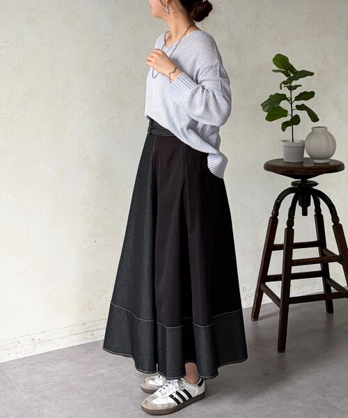 Chez toi（シェトワ）の「デニム切替フレアスカート（スカート・レディース・ブラック/ブルー/インディゴブルー・FREE）」の17枚目の写真