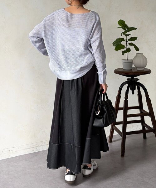 Chez toi（シェトワ）の「デニム切替フレアスカート（スカート・レディース・ブラック/ブルー/インディゴブルー・FREE）」の18枚目の写真