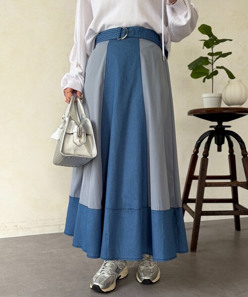 Chez toi（シェトワ）の「デニム切替フレアスカート（スカート・レディース・ブラック/ブルー/インディゴブルー・FREE）」の19枚目の写真