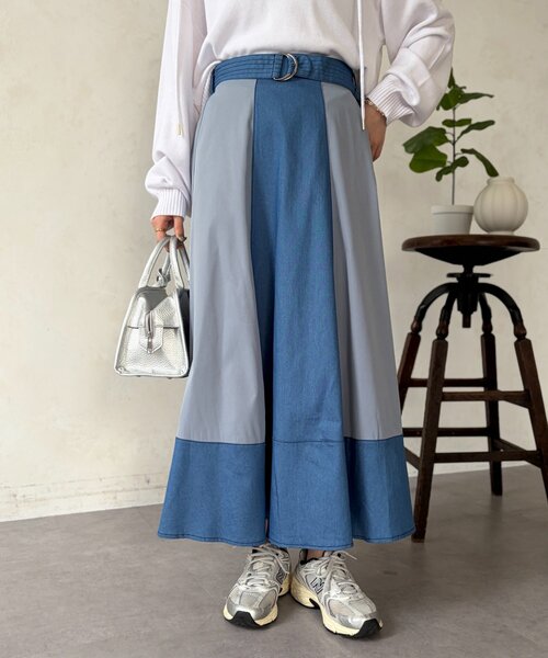 Chez toi（シェトワ）の「デニム切替フレアスカート（スカート・レディース・ブラック/ブルー/インディゴブルー・FREE）」の20枚目の写真