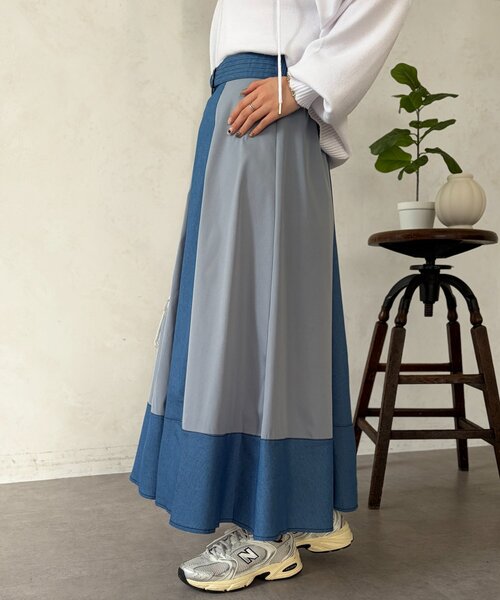 Chez toi（シェトワ）の「デニム切替フレアスカート（スカート・レディース・ブラック/ブルー/インディゴブルー・FREE）」の22枚目の写真