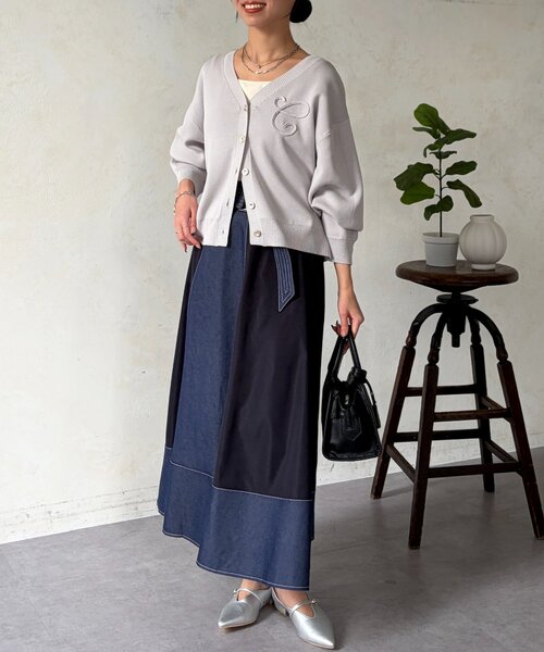 Chez toi（シェトワ）の「デニム切替フレアスカート（スカート・レディース・ブラック/ブルー/インディゴブルー・FREE）」の6枚目の写真