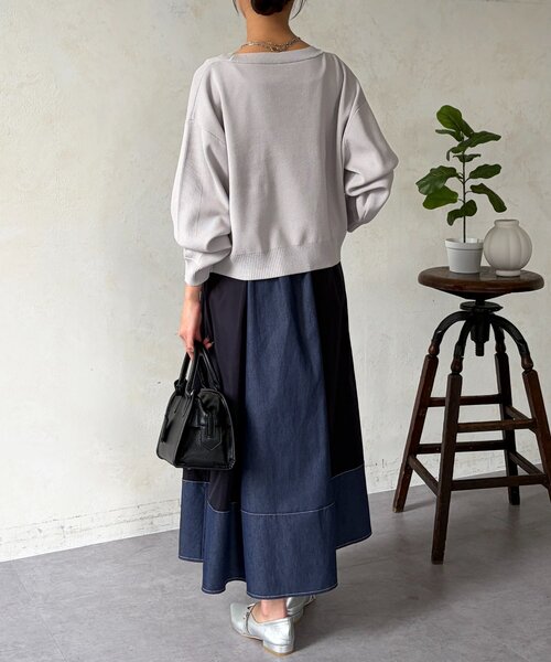 Chez toi（シェトワ）の「デニム切替フレアスカート（スカート・レディース・ブラック/ブルー/インディゴブルー・FREE）」の8枚目の写真