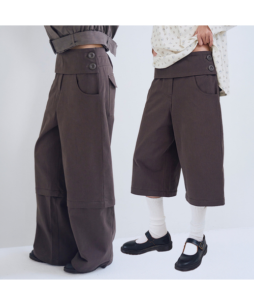 Belted Panel Convertible Pants, Brown