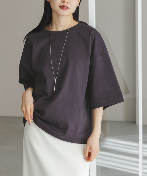 Noble（ノーブル）の「コクーンオーバーT（Tシャツ/カットソー・レディース・ブラウン/ホワイト・FREE）」の2枚目の写真