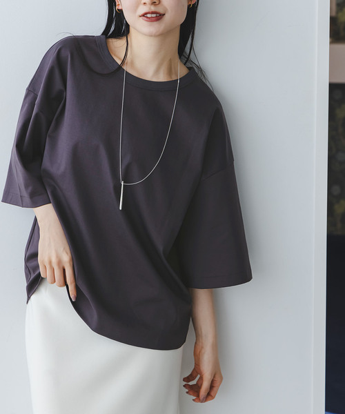 Noble（ノーブル）の「コクーンオーバーT（Tシャツ/カットソー・レディース・ブラウン/ホワイト・FREE）」の3枚目の写真