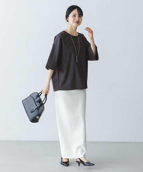 Noble（ノーブル）の「コクーンオーバーT（Tシャツ/カットソー・レディース・ブラウン/ホワイト・FREE）」の6枚目の写真