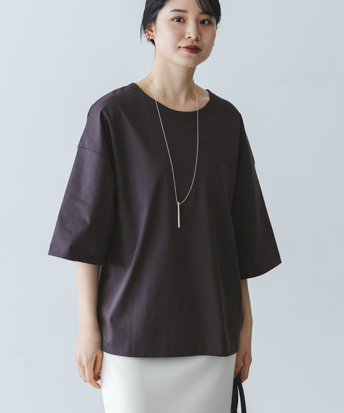 Noble（ノーブル）の「コクーンオーバーT（Tシャツ/カットソー・レディース・ブラウン/ホワイト・FREE）」の8枚目の写真