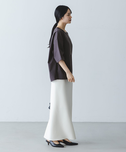 Noble（ノーブル）の「コクーンオーバーT（Tシャツ/カットソー・レディース・ブラウン/ホワイト・FREE）」の12枚目の写真