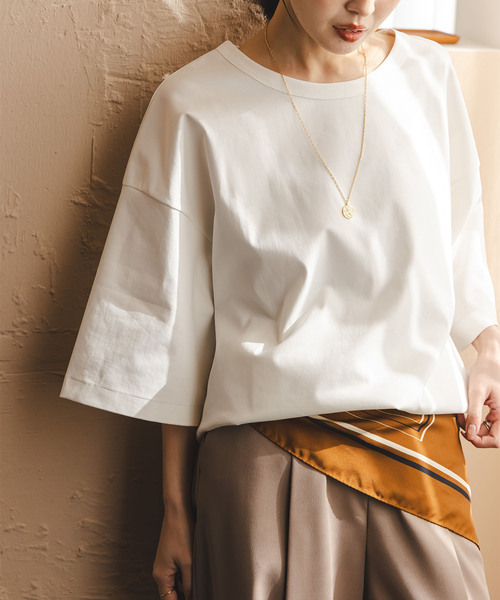 Noble（ノーブル）の「コクーンオーバーT（Tシャツ/カットソー・レディース・ブラウン/ホワイト・FREE）」の14枚目の写真