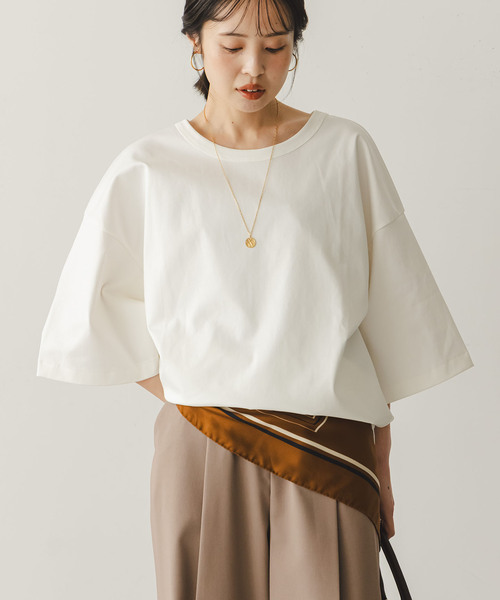 Noble（ノーブル）の「コクーンオーバーT（Tシャツ/カットソー・レディース・ブラウン/ホワイト・FREE）」の19枚目の写真