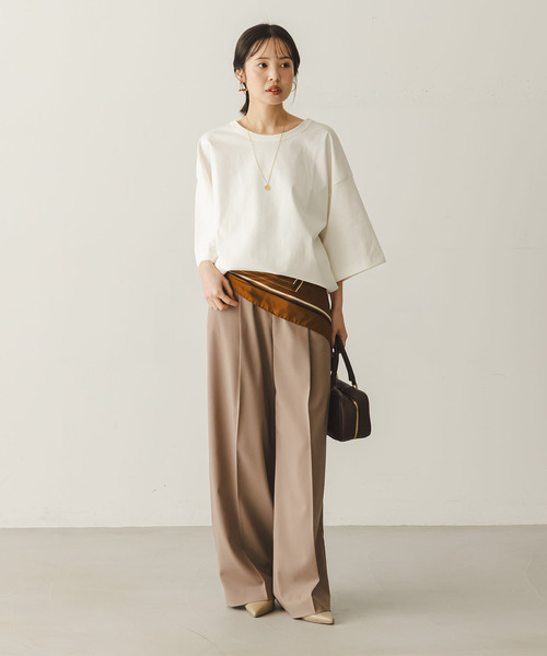 Noble（ノーブル）の「コクーンオーバーT（Tシャツ/カットソー・レディース・ブラウン/ホワイト・FREE）」の22枚目の写真