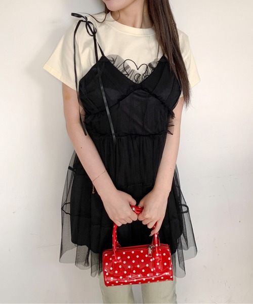 pyornim(ピョルニム)の「シフォン レイヤード リボン ティアード ミニ キャミワンピース(ワンピース・レディース・グレー/ブラック・F)」の5枚目の写真