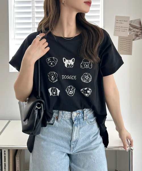 Ada.(エイダ)の「レトロ ドッグ オーバーサイズ Tシャツ(Tシャツ/カットソー・レディース・ブラック/オフホワイト・FREE)」の9枚目の写真