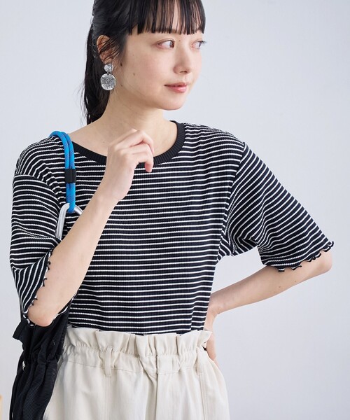 coen（コーエン）の「メロークルーネック リブ半袖ゆるTシャツ（Tシャツ/カットソー・レディース・オフホワイト/ブラック/レッド/オリーブ・M/L）」の2枚目の写真