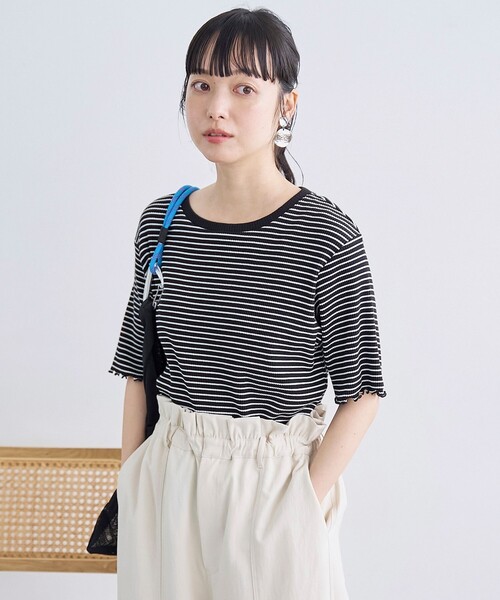 coen（コーエン）の「メロークルーネック リブ半袖ゆるTシャツ（Tシャツ/カットソー・レディース・オフホワイト/ブラック/レッド/オリーブ・M/L）」の13枚目の写真