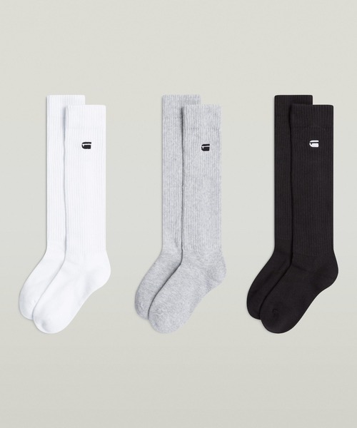 G-STAR(ジースター)の「Sloughy Socks 3-Pack/ワンポイントロゴソックス3枚組(ソックス/靴下・メンズ・グリーン系その他/ホワイト系その他・39-42)」の1枚目の写真