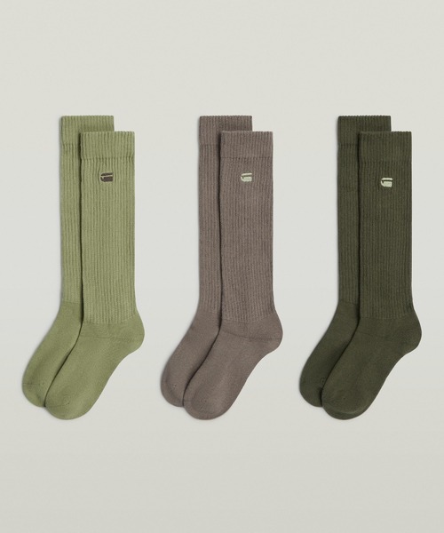 G-STAR(ジースター)の「Sloughy Socks 3-Pack/ワンポイントロゴソックス3枚組(ソックス/靴下・メンズ・グリーン系その他/ホワイト系その他・39-42)」の2枚目の写真