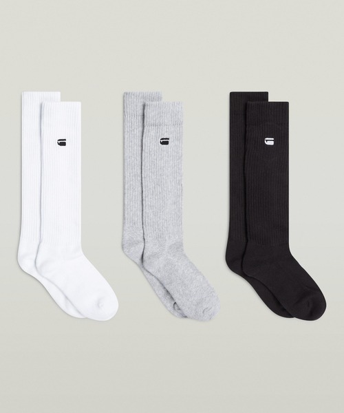 G-STAR(ジースター)の「Sloughy Socks 3-Pack/ワンポイントロゴソックス3枚組(ソックス/靴下・メンズ・グリーン系その他/ホワイト系その他・39-42)」の3枚目の写真