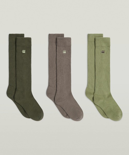 G-STAR(ジースター)の「Sloughy Socks 3-Pack/ワンポイントロゴソックス3枚組(ソックス/靴下・メンズ・グリーン系その他/ホワイト系その他・39-42)」の8枚目の写真