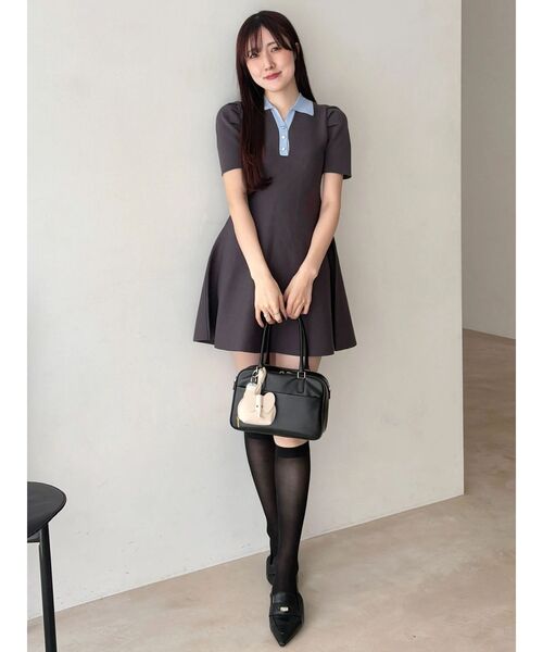 MERCURYDUO(マーキュリーデュオ)の「バイカラースキッパーフレアミニワンピース(ワンピース・レディース・ブラック/チャコールグレー/ベージュ/ライトグレー・FREE)」の13枚目の写真