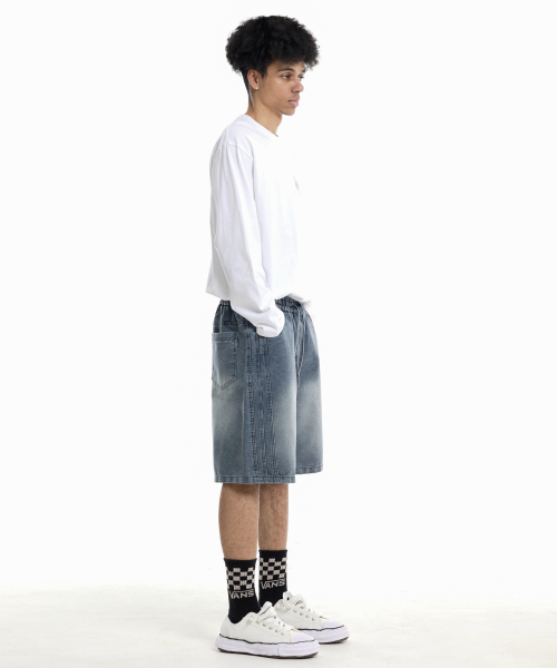 CREAM SODA LAB（クリームソーダラボ）の「サイドトラックショートデニムパンツブルー（その他パンツ・レディース・その他・LARGE/X-LARGE）」の2枚目の写真
