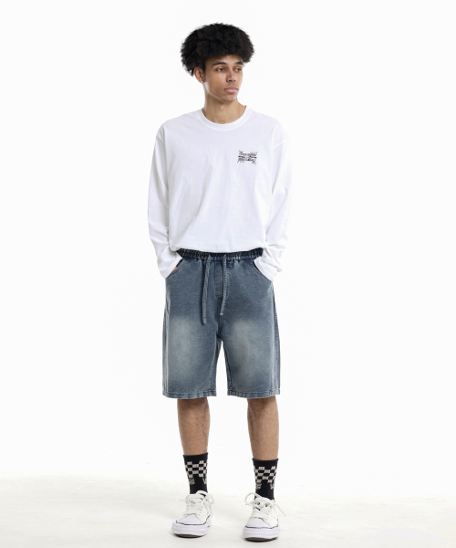 CREAM SODA LAB（クリームソーダラボ）の「サイドトラックショートデニムパンツブルー（その他パンツ・レディース・その他・LARGE/X-LARGE）」の3枚目の写真