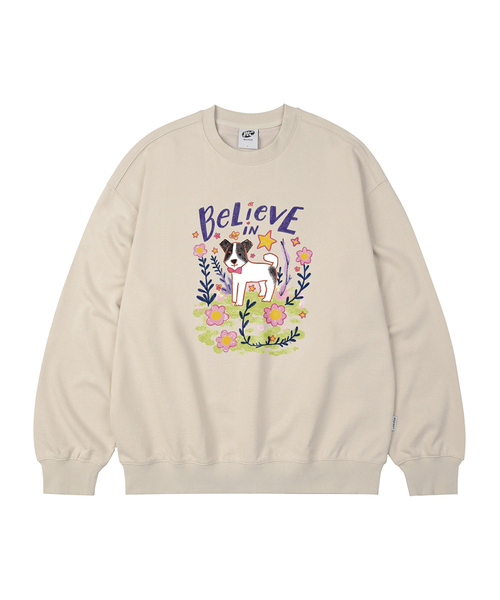 WILDROCK(ワイルドロック)の「フラワーガーデンパピーオーバーサイズスウェット_5COL(スウェット・レディース・ベージュ/ダークグレー/ネイビー/アイボリー/ブラック・SMALL/MEDIUM/LARGE)」の1枚目の写真