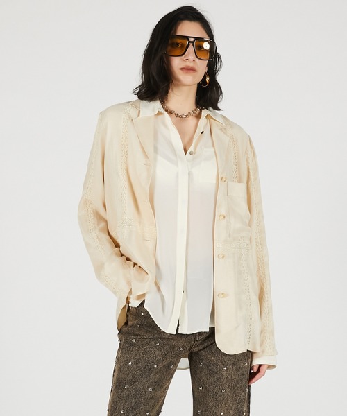 PRANK PROJECT（プランクプロジェクト）の「【2026Summer Pre-Order】ラダーレースシャツジャケット / Ladder Lace Shirt Jacket（テーラードジャケット・レディース・ホワイト/ブラック・FREE）」の6枚目の写真