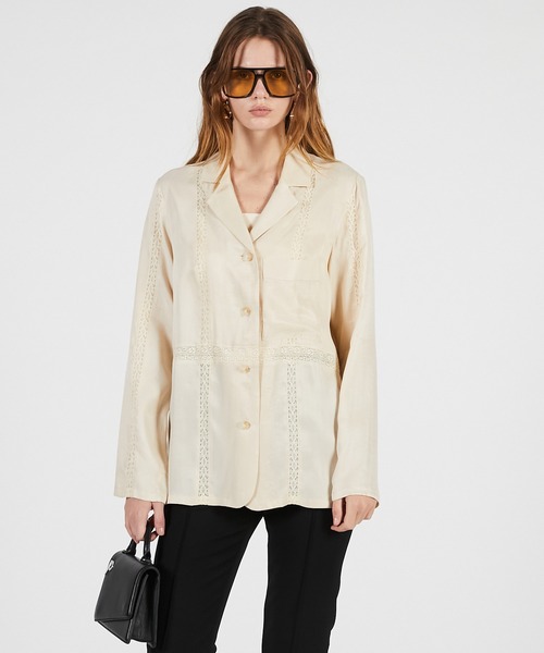 PRANK PROJECT（プランクプロジェクト）の「【2026Summer Pre-Order】ラダーレースシャツジャケット / Ladder Lace Shirt Jacket（テーラードジャケット・レディース・ホワイト/ブラック・FREE）」の7枚目の写真