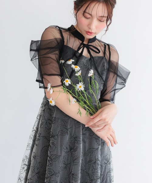 haremode(ハレモード)の「ボレロ付き2WAYシアーチュールフレアドレス(ドレス・レディース・グリーン/ライトブルー/ブラック・S/M)」の2枚目の写真