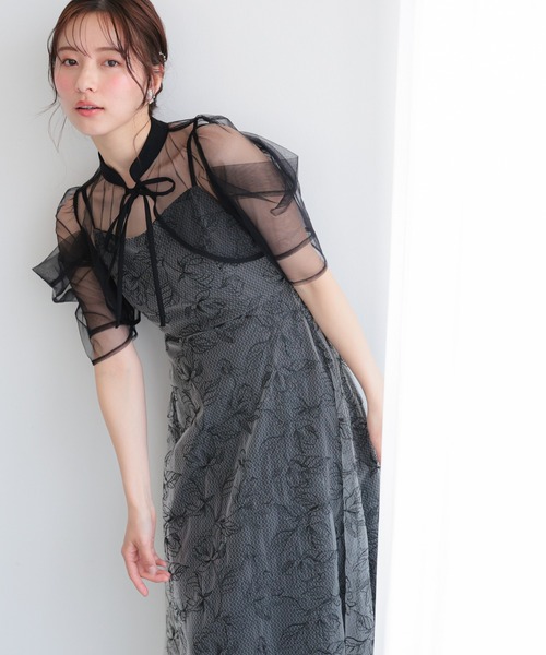 haremode(ハレモード)の「ボレロ付き2WAYシアーチュールフレアドレス(ドレス・レディース・グリーン/ライトブルー/ブラック・S/M)」の4枚目の写真