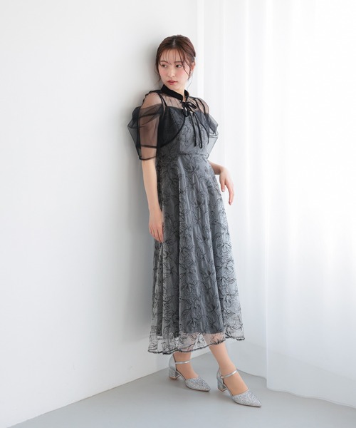 haremode(ハレモード)の「ボレロ付き2WAYシアーチュールフレアドレス(ドレス・レディース・グリーン/ライトブルー/ブラック・S/M)」の6枚目の写真