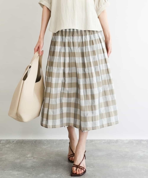 MK MICHEL KLEIN（エムケーミッシェルクラン）の「[洗える]シアーチェックストライプ柄リバーシブルスカート（スカート・レディース・ブラック系その他/ベージュ系その他・38）」の2枚目の写真