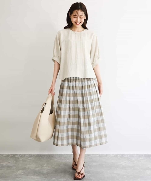 MK MICHEL KLEIN（エムケーミッシェルクラン）の「[洗える]シアーチェックストライプ柄リバーシブルスカート（スカート・レディース・ブラック系その他/ベージュ系その他・38）」の21枚目の写真