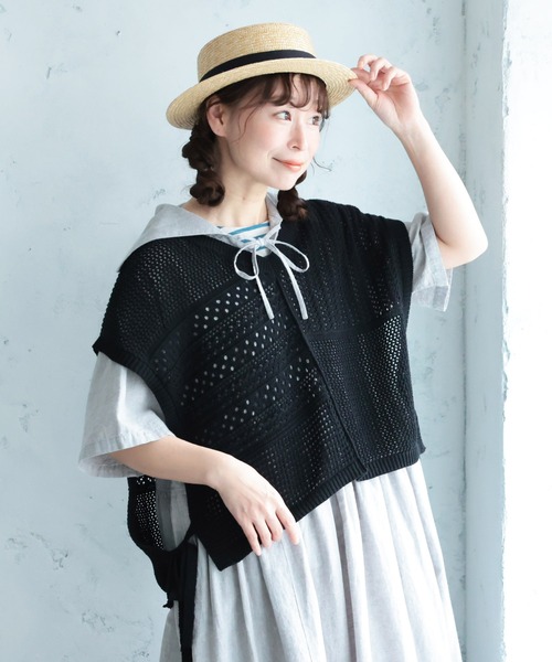 soulberry（ソウルベリー）の「涼編みベスト（ベスト・レディース・ブラック/マスタード・5L/4L/3L/LL/L/M）」の2枚目の写真