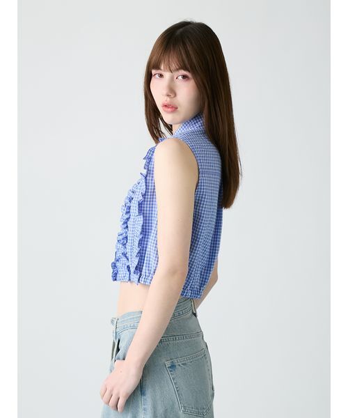 FURFUR（ファーファー）の「ノースリーブフリルブラウス（シャツ/ブラウス・レディース・ネイビー/ブルー/ホワイト・F）」の10枚目の写真