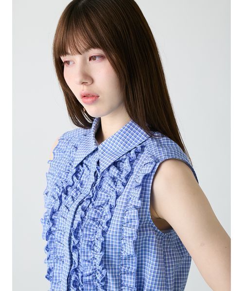 FURFUR（ファーファー）の「ノースリーブフリルブラウス（シャツ/ブラウス・レディース・ネイビー/ブルー/ホワイト・F）」の11枚目の写真